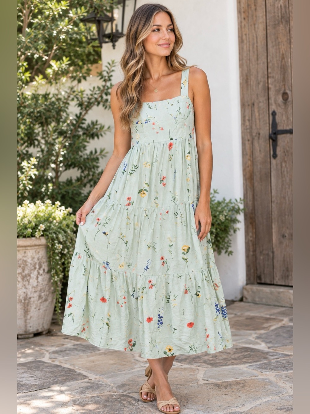 NWT Umgee Light Blue Floral Tiered Sundress